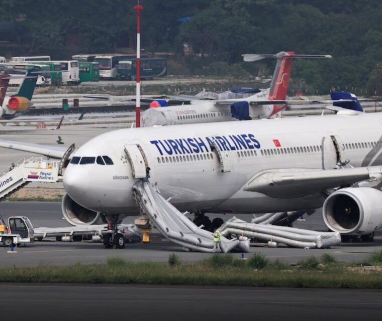 Turkish Airlines Aircraft Catches Fire In Its Right Main Landing Gear. Emergency Evacuation Shuts Down Kathmandu Airport For 98 Minutes