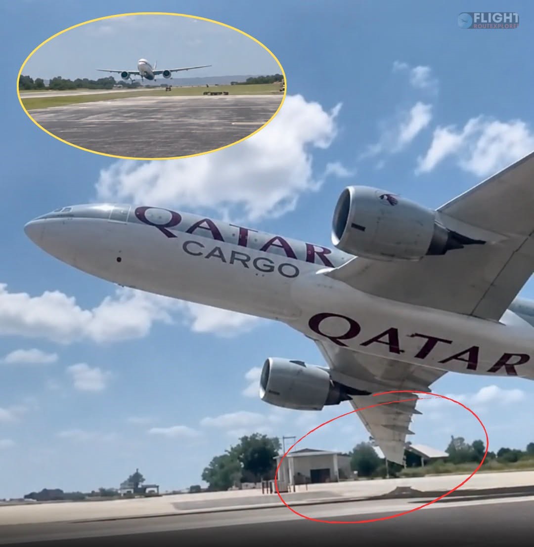 Qatar-Bound 777F’s Wing Nearly Strikes Ground In Risky Low Pass At Horseshoe Bay Resort Jet Center, Texas