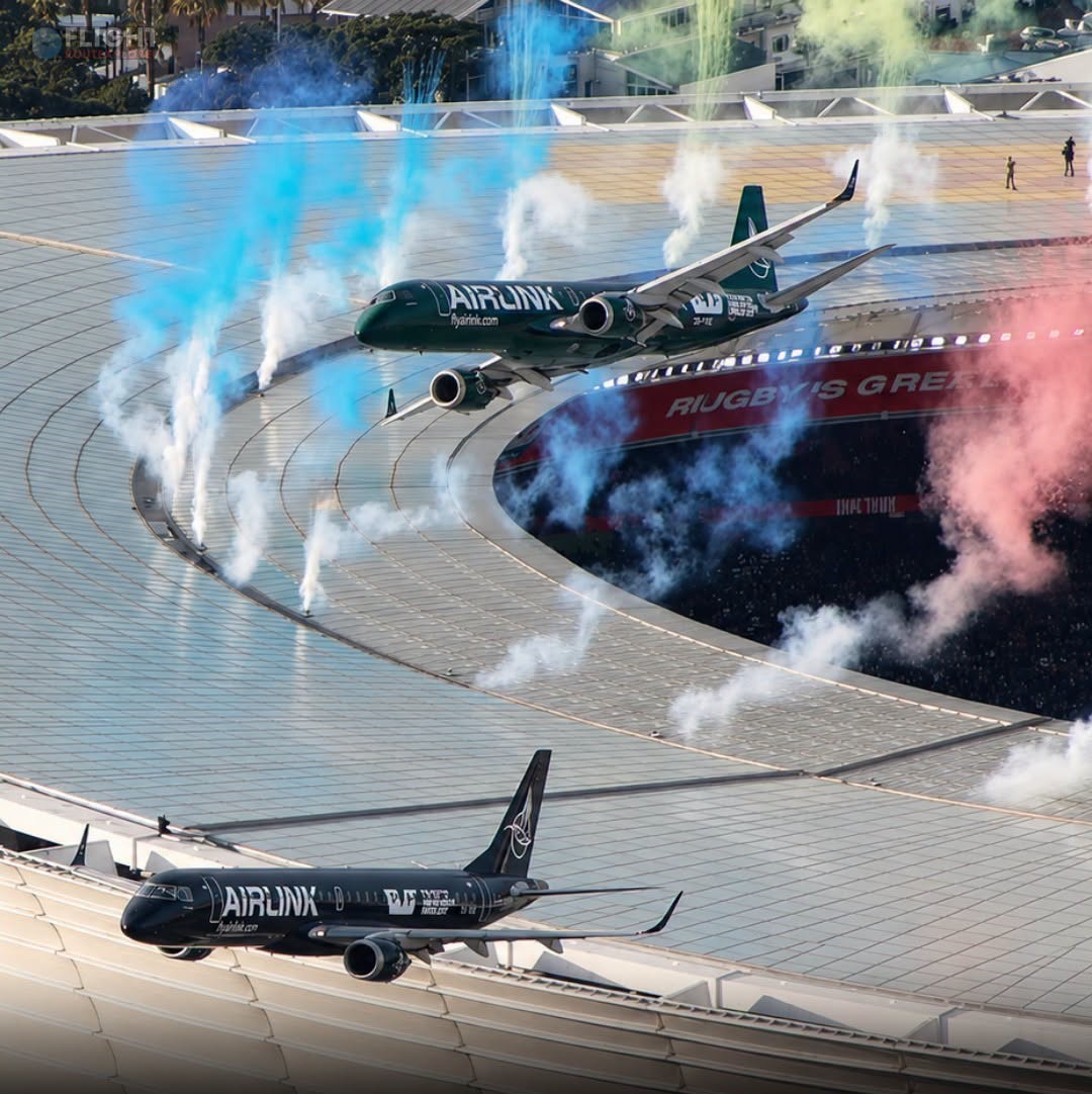 Airlink’s Two Specially Branded Embraer Jets Appear Shockingly Close to DHL Stadium During Dramatic Flyover Before Springboksvs All Blacks Clash in Cape Town