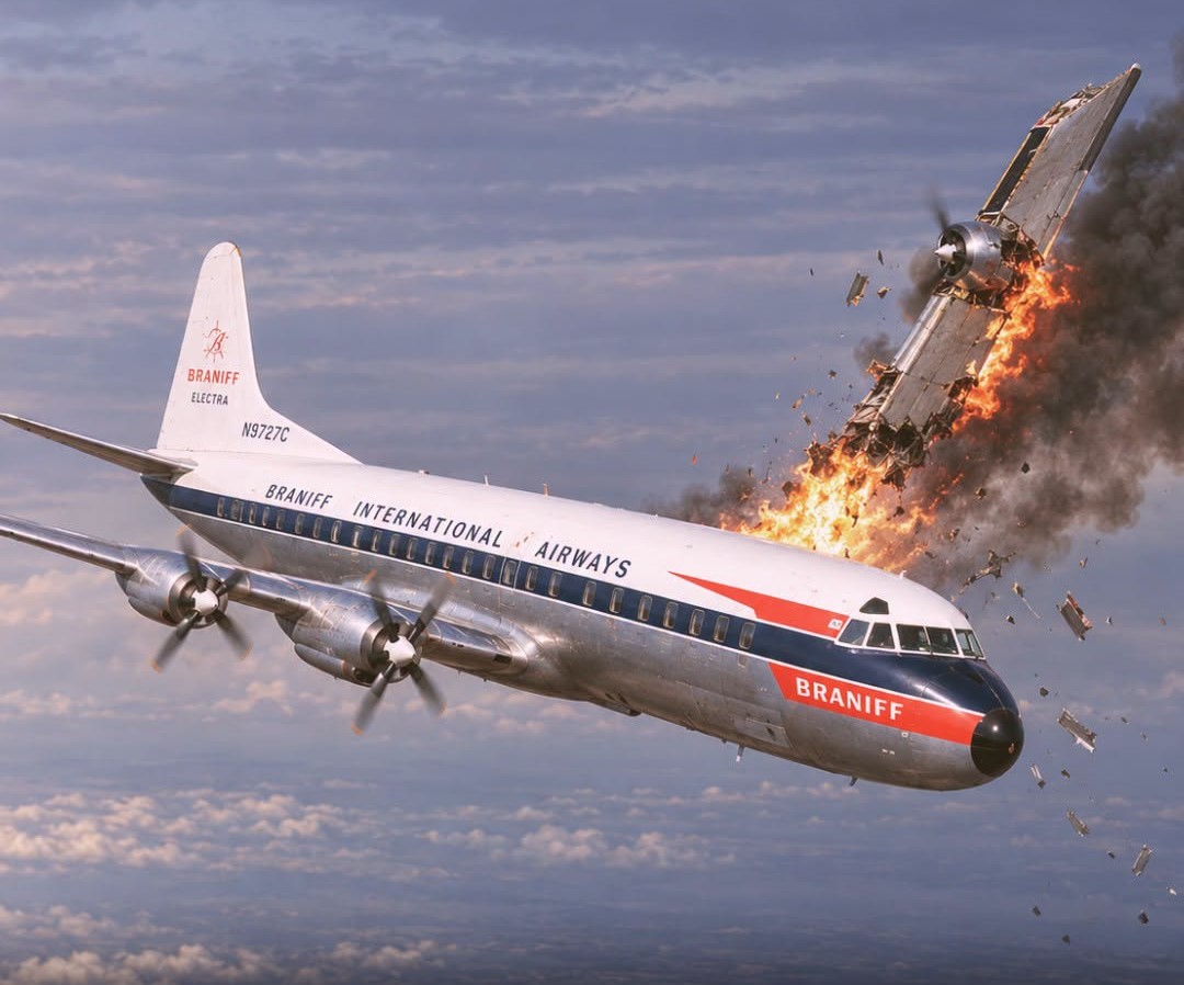 On This Day In 1959: Braniff Flight 542 Suddenly Left Wing Broke Apart Without Warning Disintegrating Aircraft Midair Killing All 34 Aboard-Investigators Uncovered a Hidden Wing-Flutter Failure.