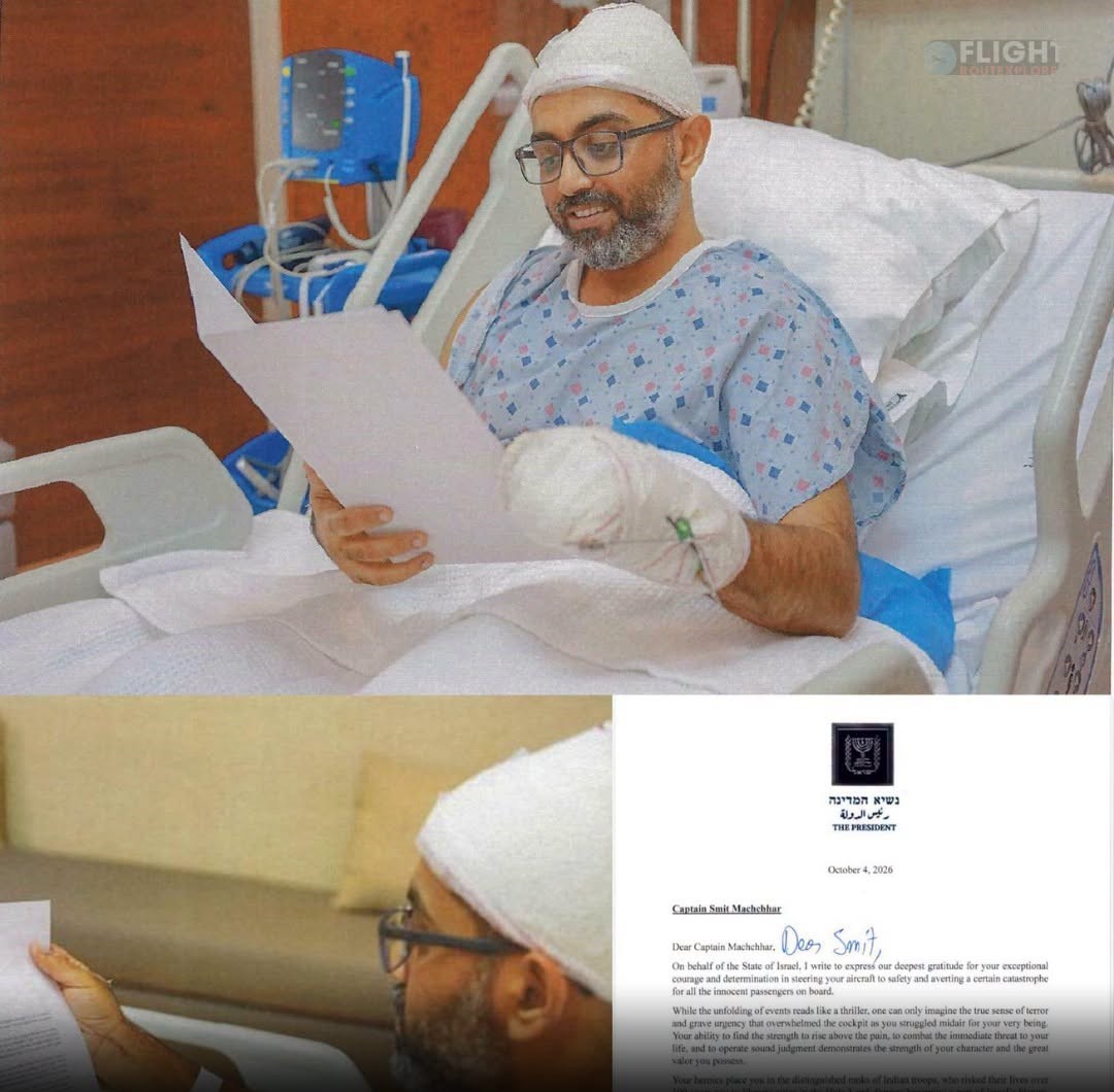 Israeli President Promises Highest Civilian Bravery Award to Injured Indian Flydubai Pilot Captain Smit Machchhar for His Extraordinary Courage in Saving 174 Lives